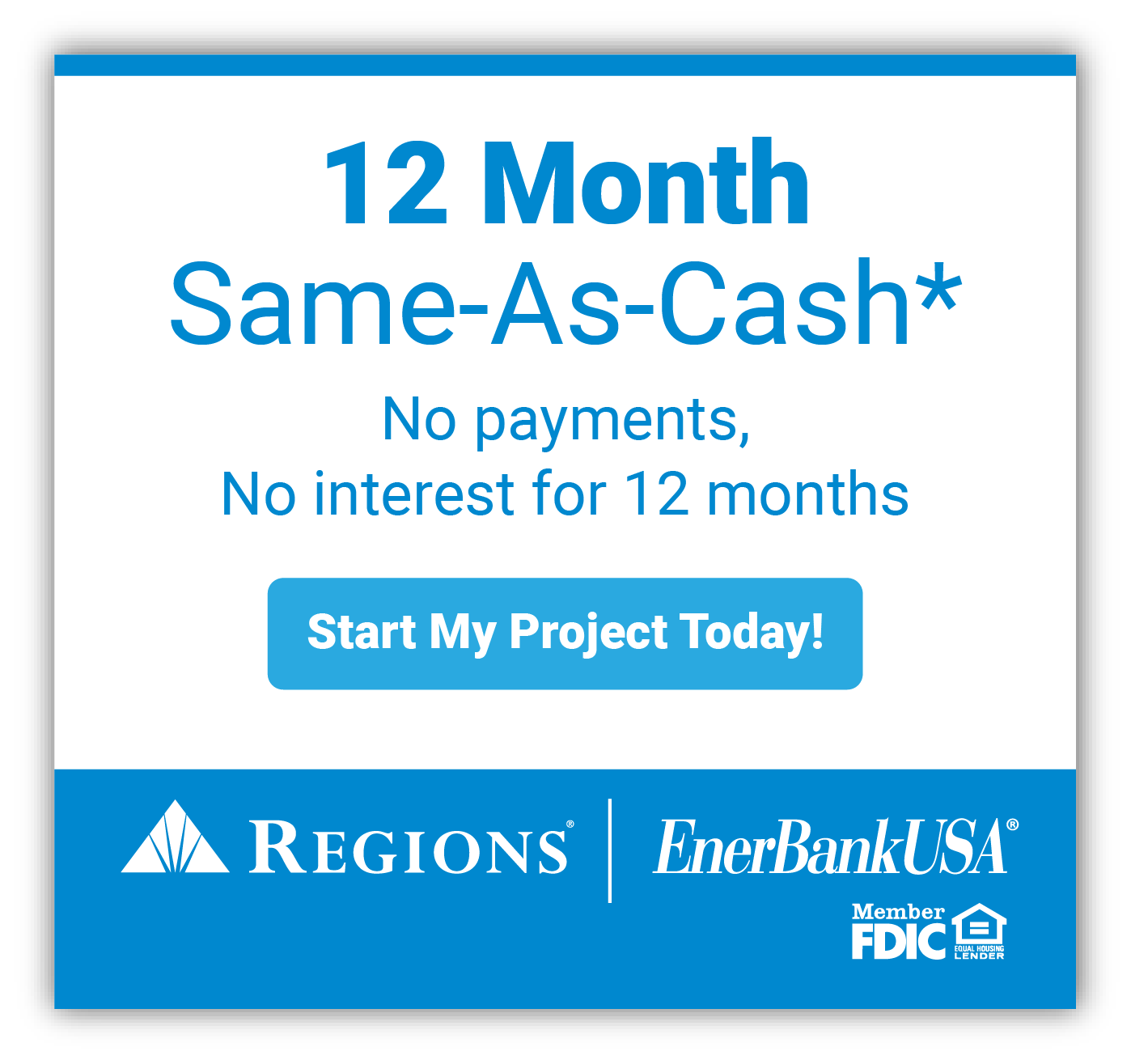 12 Month Same as Cash Banner with EnerBank USA.